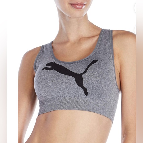 PUMA Seamless Graphic Logo Sports Bra Grey M - Picture 1 of 5